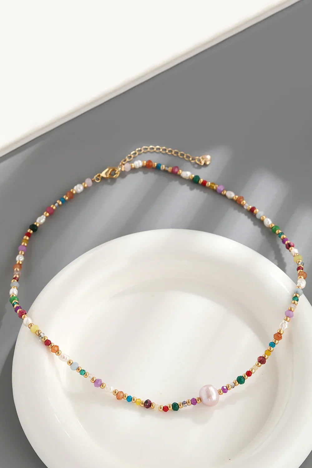 Coastal Bead Necklace - Multicolor Beads, Pearls, Crystals Velanci