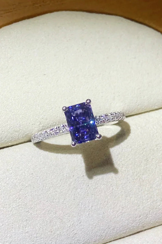 Moissanite Rectangle Ring Chiara - Azure Blue Sparkle Women's Ring Velanci