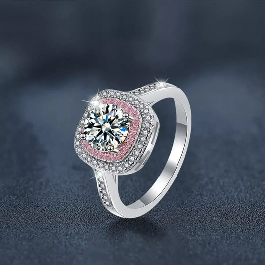 1 Carat Moissanite Ring Giulia - Sterling Silver Halo Women's Ring Velanci