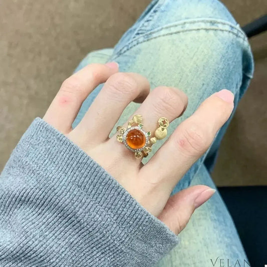 Crab Ring Valentina - 18K Plated Amber Cabochon Crystals Women's Ring Velanci