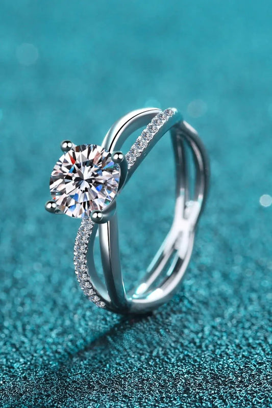 1 Carat Moissanite Ring Giulia - Crisscross Split Shank Women's Ring Velanci