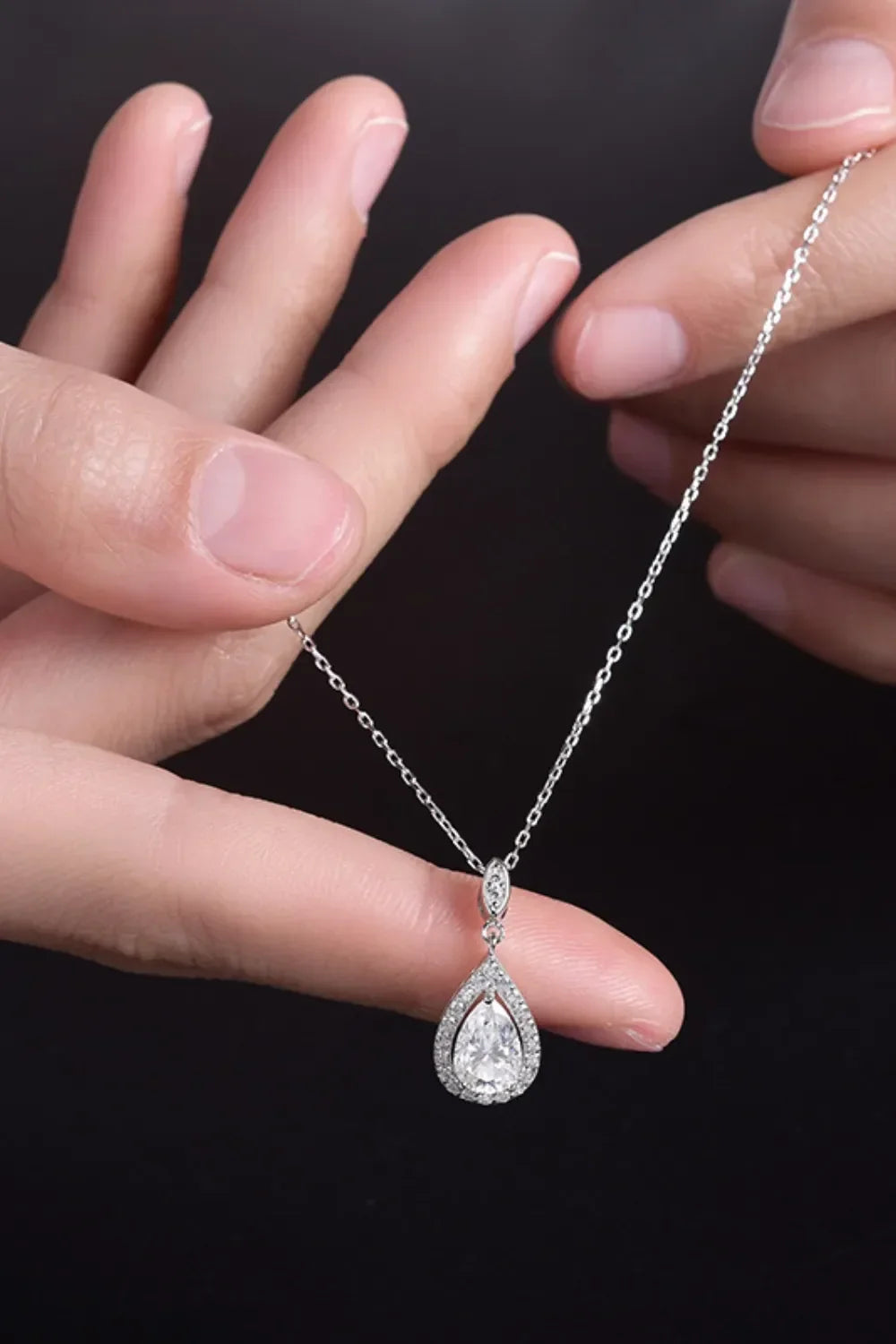 Moissanite Teardrop Necklace - Sterling Silver Shine Velanci