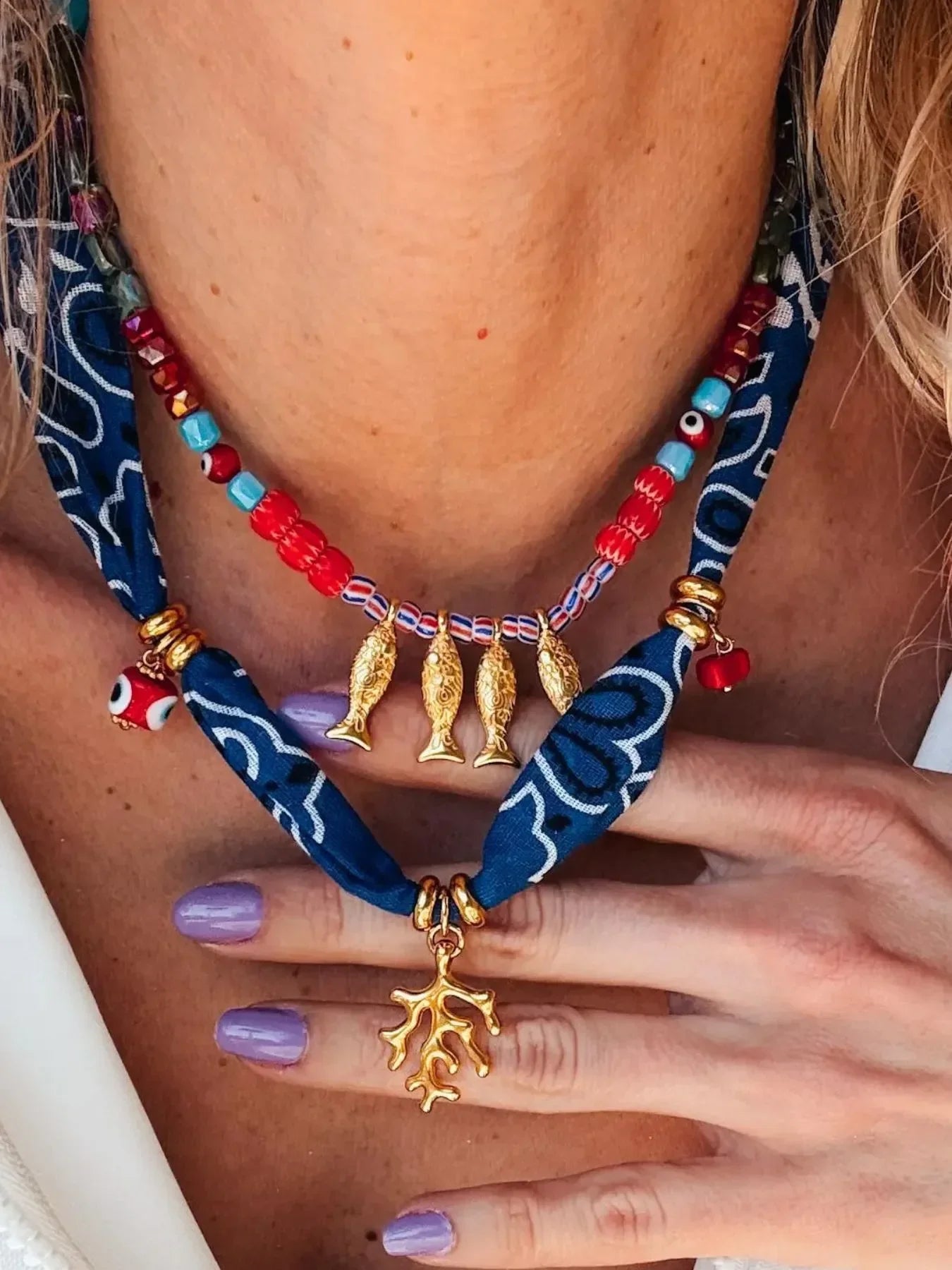 Coral And Fish Pendant Necklace - Gold Plated Coastal Charm Velanci
