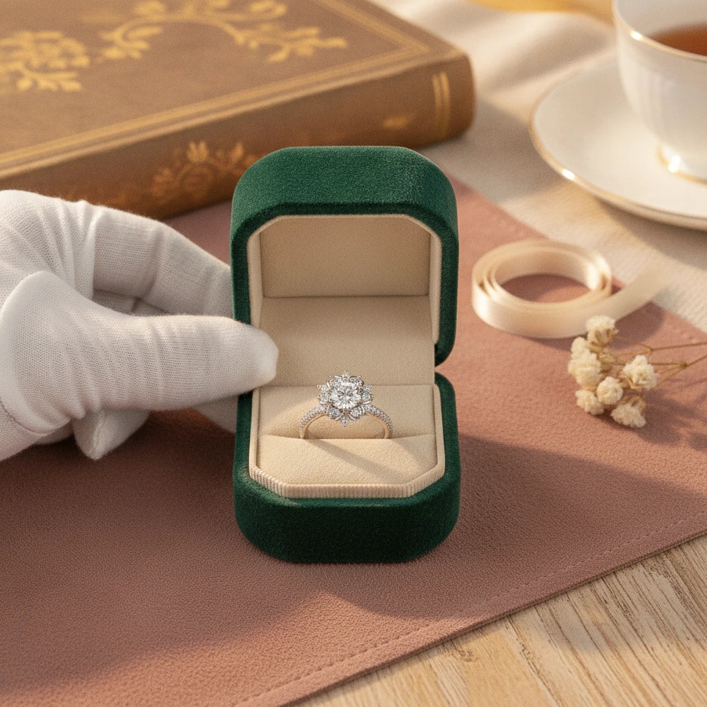 1 Carat Moissanite Flower Ring Giulia - Halo Sparkle Women's Ring Velanci