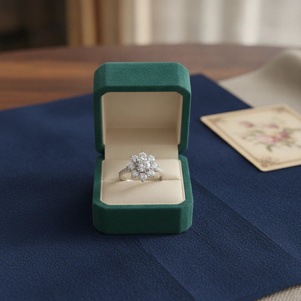 1 Carat Moissanite Flower Ring Sofia - Petal Halo Shine Women's Ring Velanci