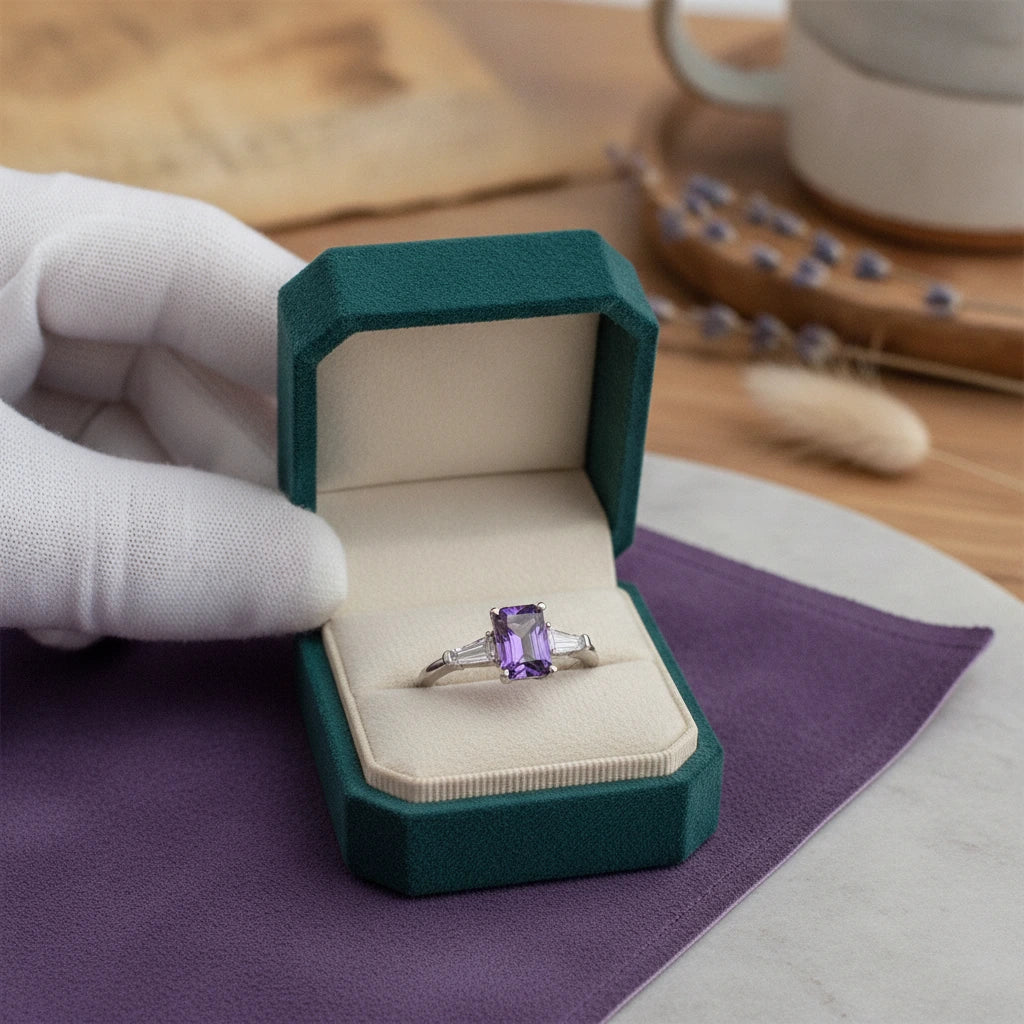 1 Carat Moissanite Ring Alessia - Platinum-Plated Purple Hue Women's Ring Velanci