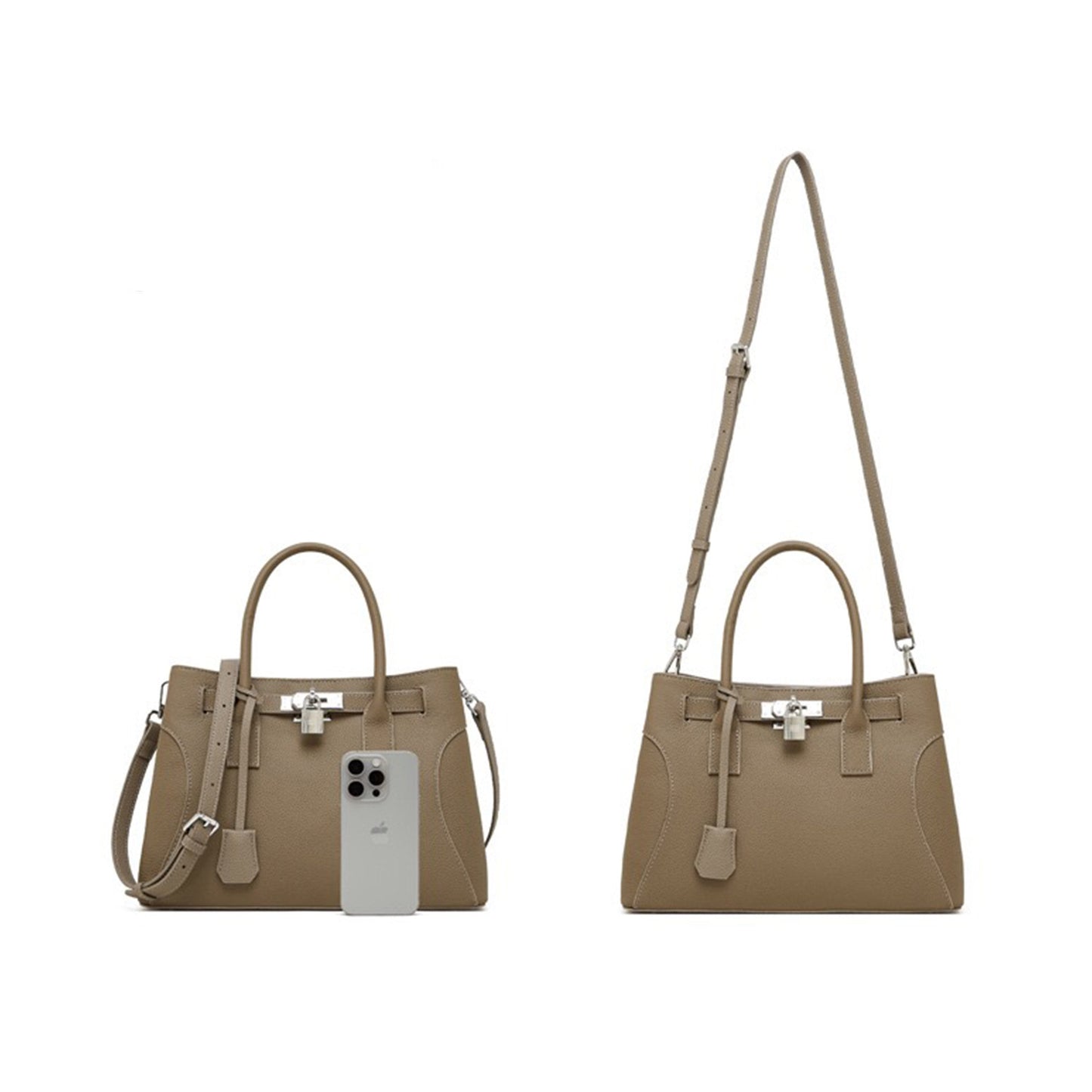 Platinum-Style Genuine Leather Structured Shoulder Tote