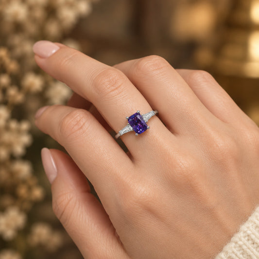 1 Carat Moissanite Ring Alessia - Platinum-Plated Purple Hue Women's Ring Velanci