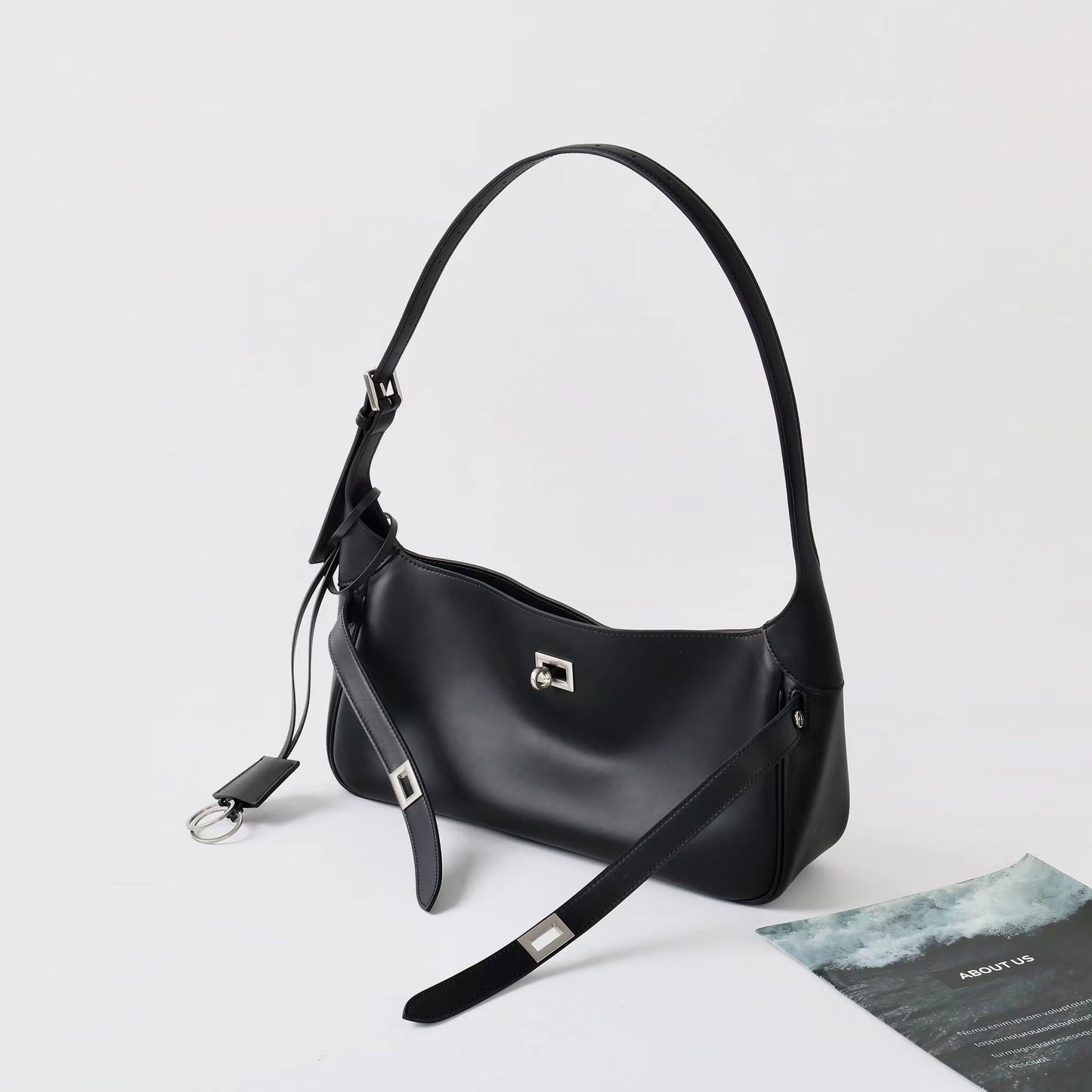 Elegant Waxed Calfskin Vintage Crossbody Baguette Bag