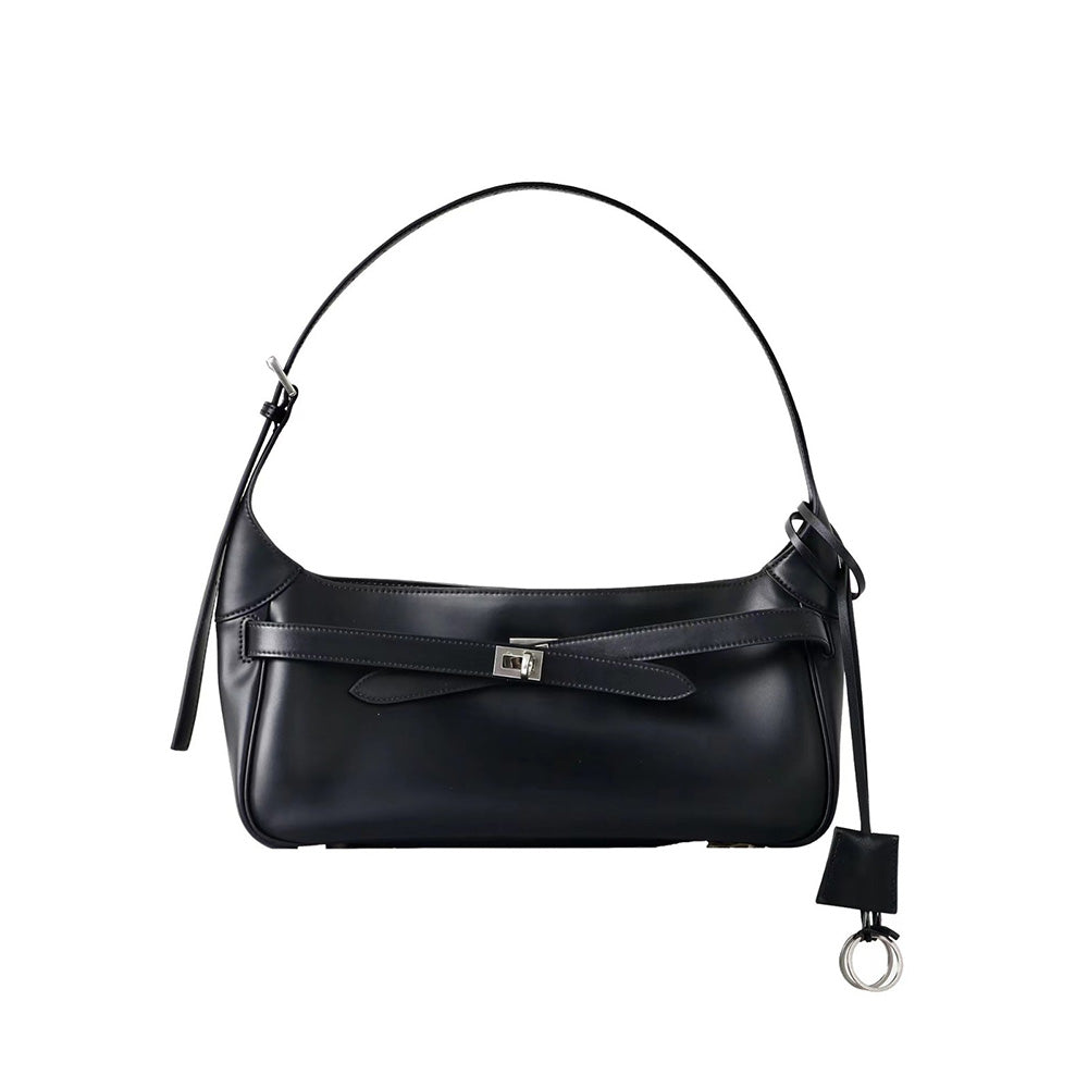 Elegant Waxed Calfskin Vintage Crossbody Baguette Bag