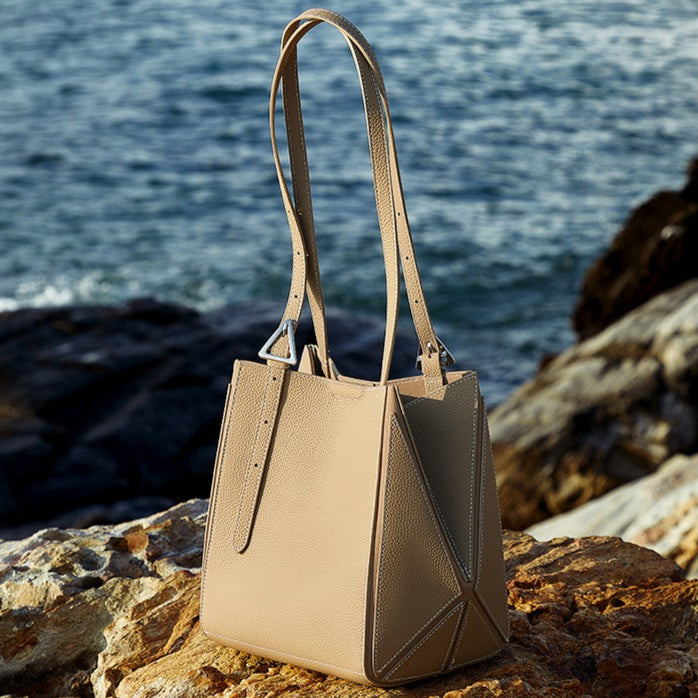 Elegant Camel Textured Leather Shoulder Tote