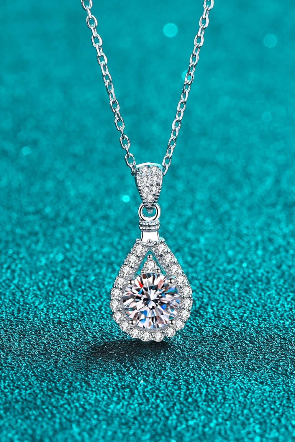 Teardrop Moissanite Halo Necklace - 2 Carat Sterling Silver Velanci