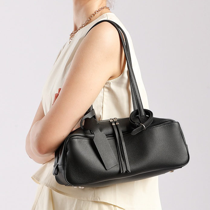 Exquisite Genuine Pebbled Leather Shoulder Handbag