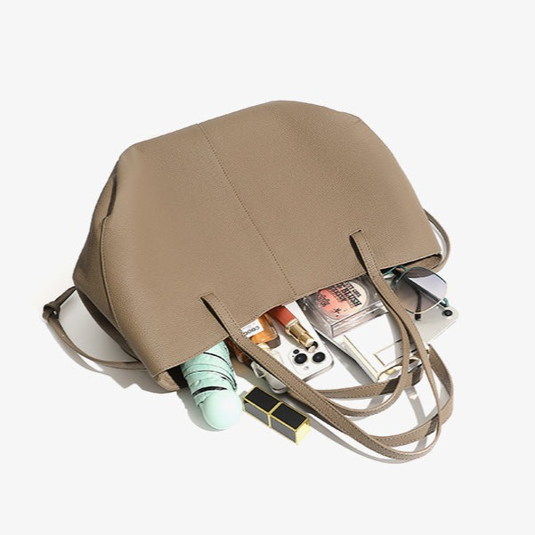 Genuine Pebbled Leather Tote Bag with Pouch - Urban Elegance Redefined