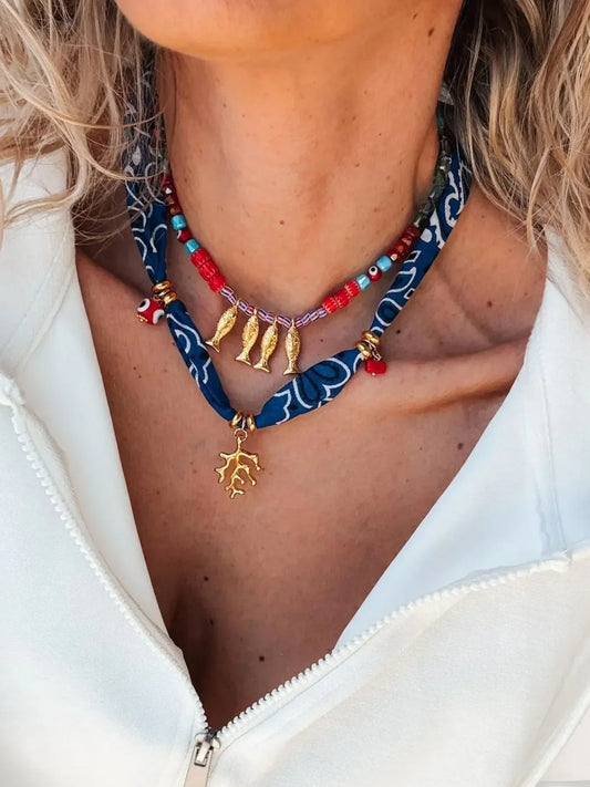 Coral And Fish Pendant Necklace - Gold Plated Coastal Charm Velanci