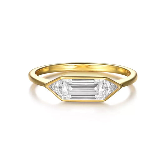 Moissanite Ring Alessia - Emerald-Cut Moissanite Gold-Plated Women's Ring Velanci