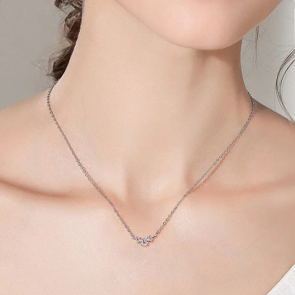 Sterling Silver Inlaid Moissanite Necklace - Everyday Wear Velanci