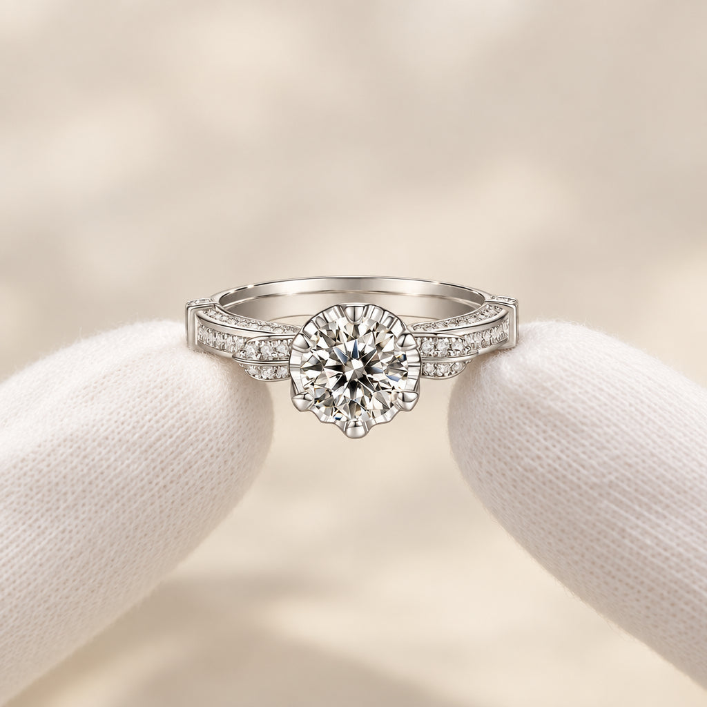 1 Carat Moissanite Ring Giovanna - Crown Setting Sparkle Women's Ring Velanci