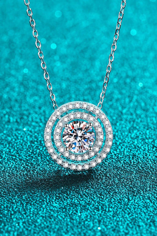 Rhodium Plated Moissanite Round Pendant Necklace - 0.5ct Velanci