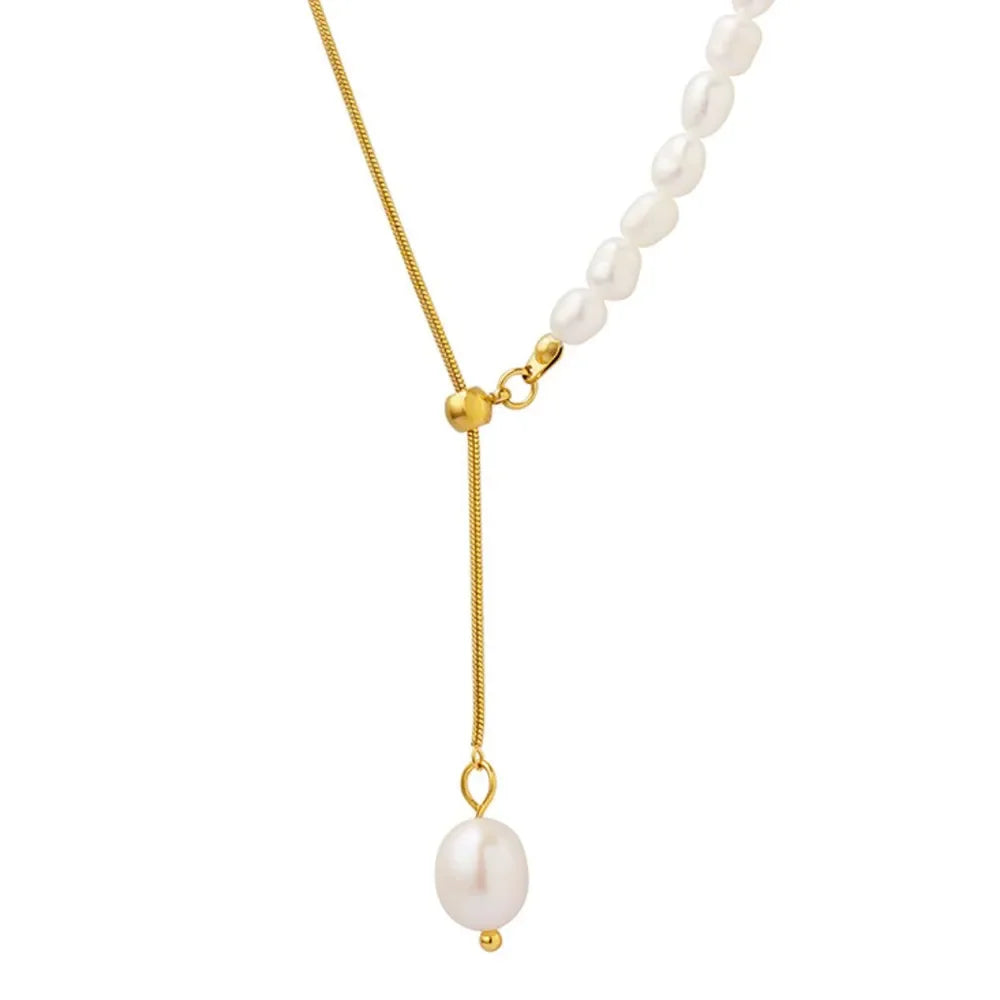 18K Gold-Plated Freshwater Pearl Necklace - Adjustable Velanci