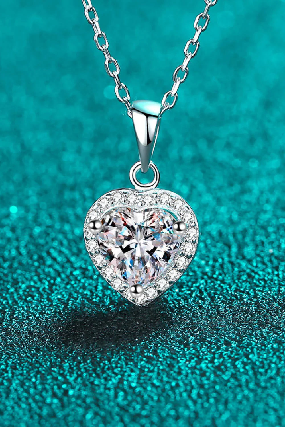 Heart Necklace - Sterling Silver 1 Carat Moissanite Halo Velanci