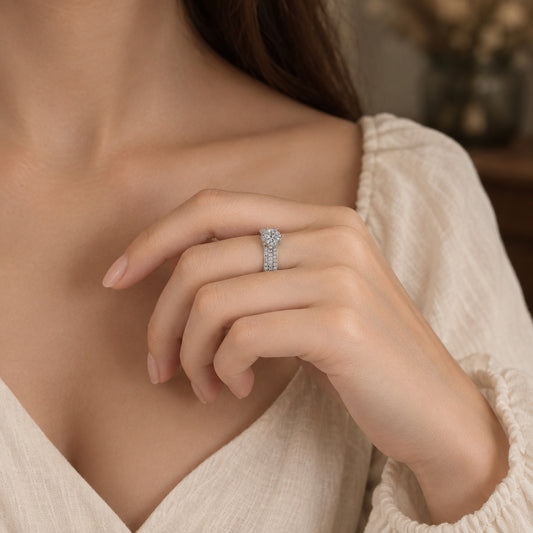 Moissanite Sterling Silver Ring Set Giovanna - Coastal Shine Women's Ring Velanci