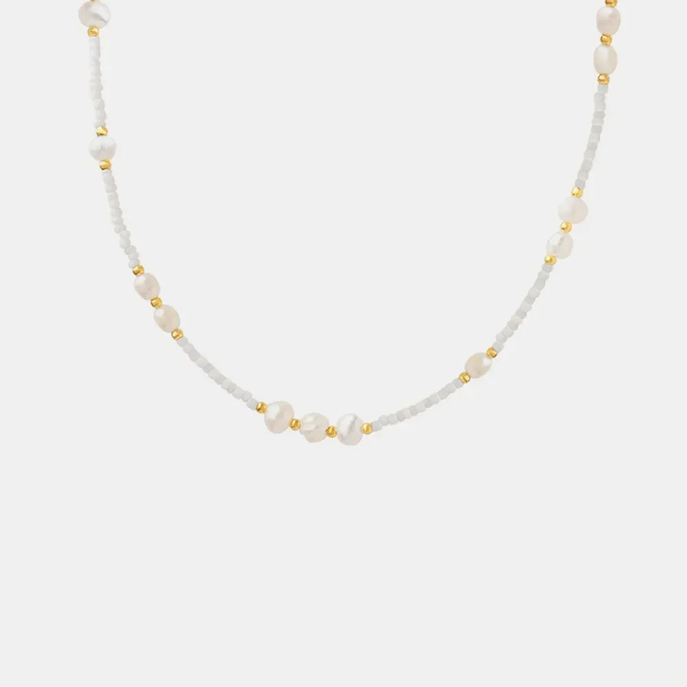 Freshwater Pearl Bead Necklace - Durable Titanium Steel Velanci