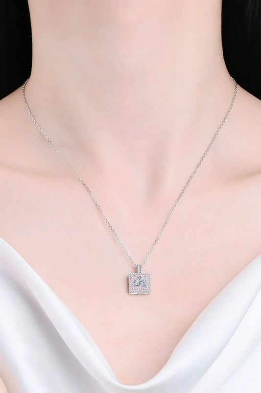 1 Carat Moissanite Square Pendant Necklace - Elegant Sparkle Velanci