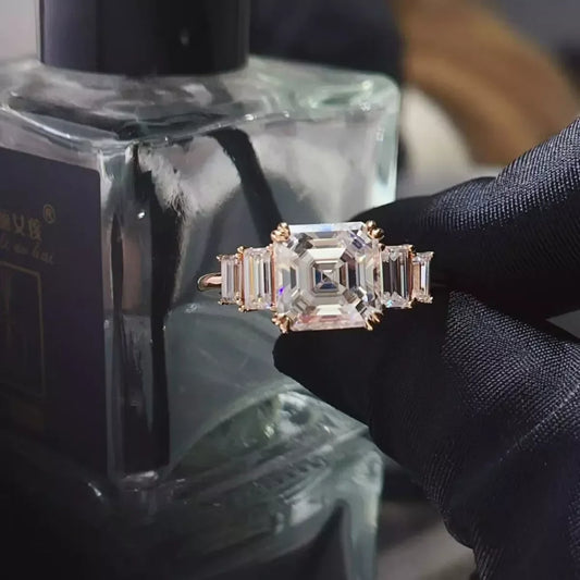Moissanite Ring Francesca - 3ct Rose-Gold Emerald-Cut Women's Ring Velanci
