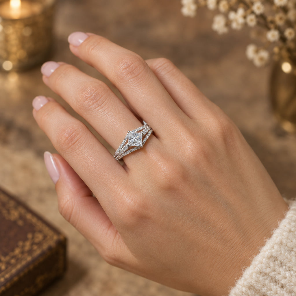 1 Carat Moissanite Platinum-Plated Sterling Ring Luna - Glow Women's Ring Velanci