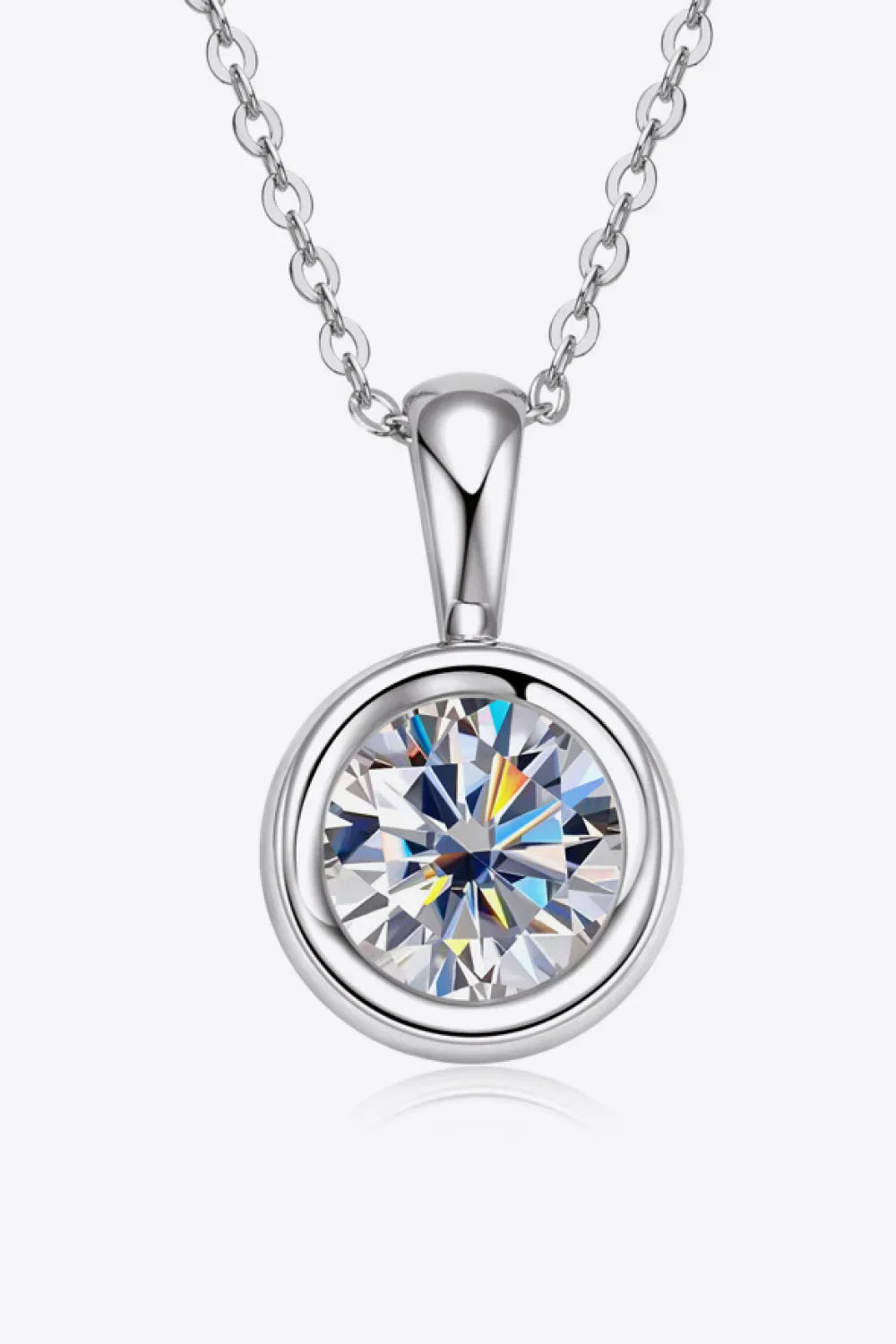 Moissanite Necklace - 2 Carat Bezel Sterling Silver Chain Velanci