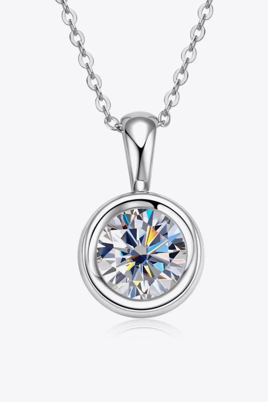 Moissanite Necklace - 2 Carat Bezel Sterling Silver Chain Velanci