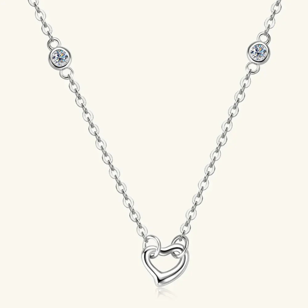 Moissanite Heart Necklace - Rose Gold Plated Silver Velanci