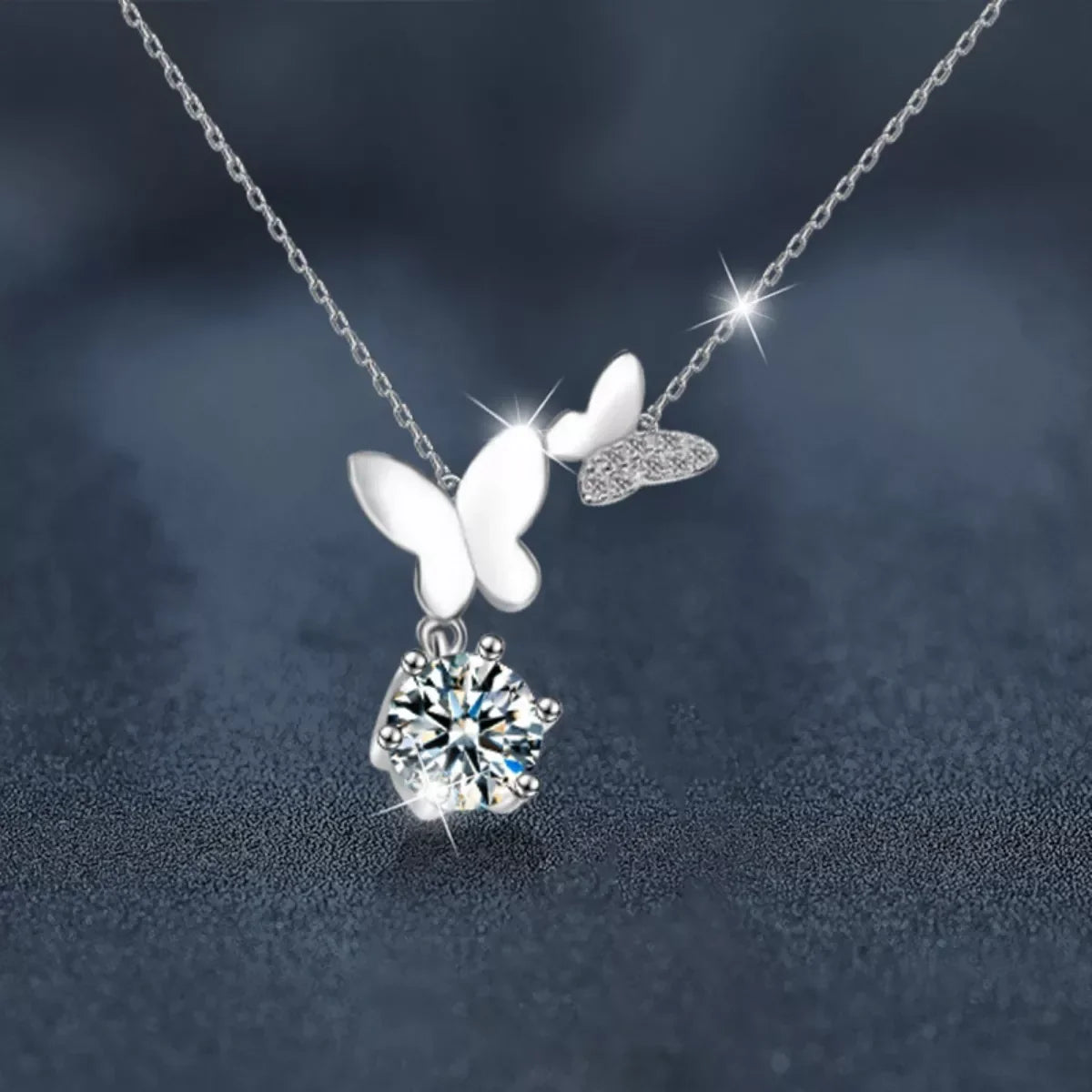 Moissanite Butterfly Pendant Necklace - 1 Carat Sparkle Velanci