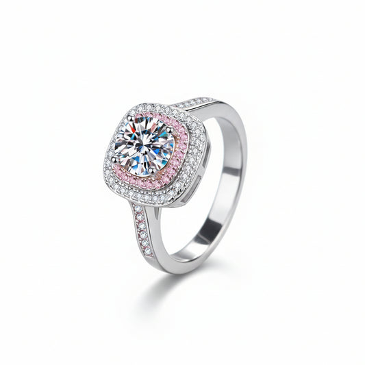 1-Carat Moissanite Ring Livia - Sterling Silver Halo Women's Ring Velanci