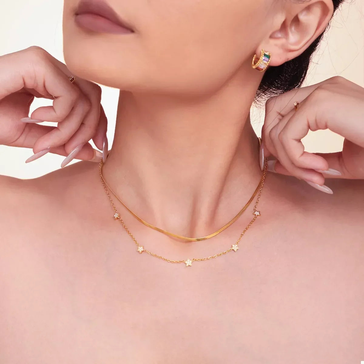 Two-Piece Zircon Necklace - Gold-Plated Adjustable Chains Velanci