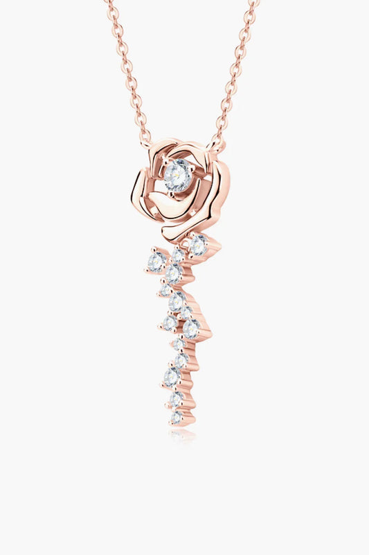 Two-Tone Silver Flower Pendant Necklace - Moissanite Velanci