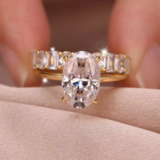 Moissanite Ring Alessia - 4.5ct Sterling Silver 2-Piece Set Women's Ring Velanci