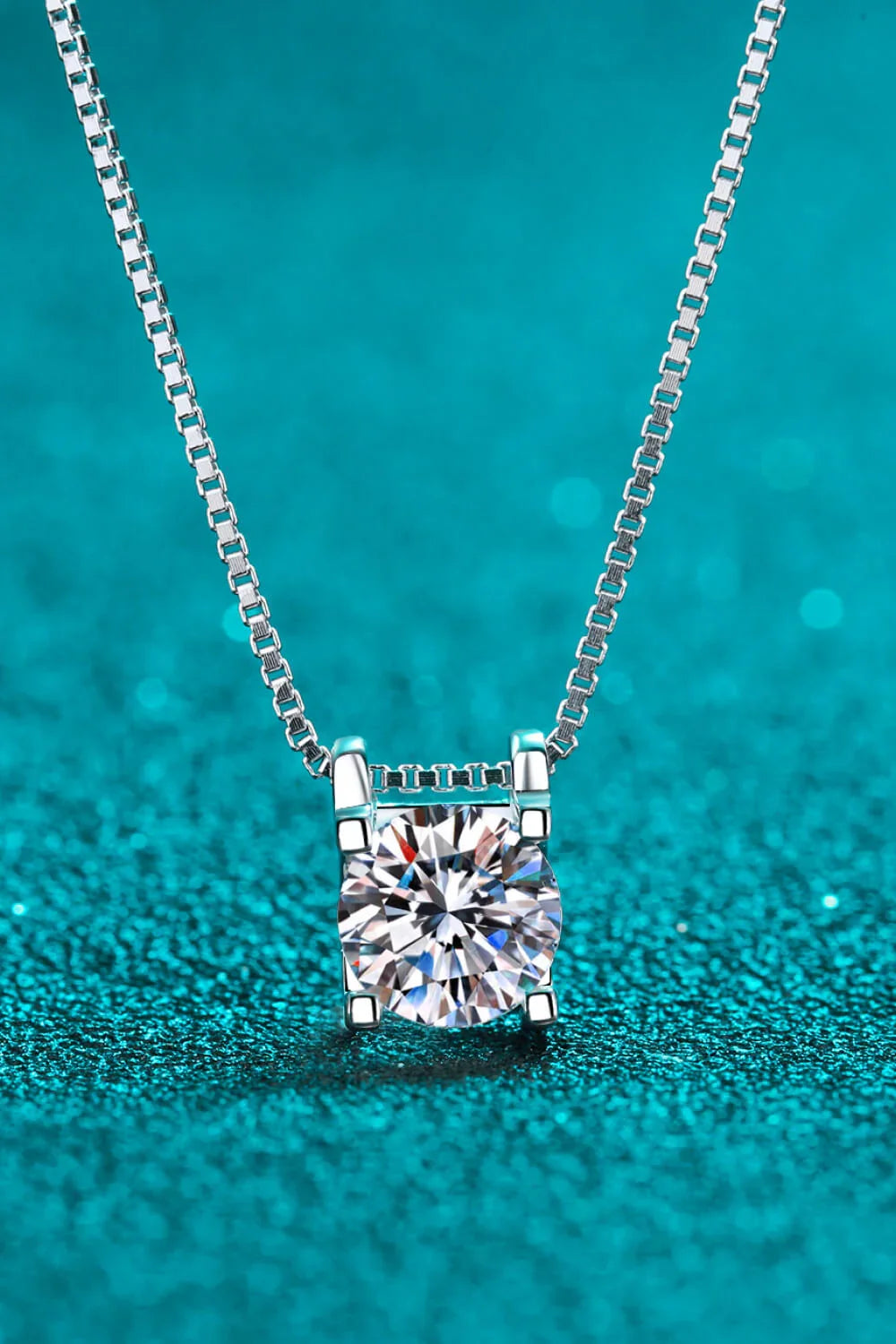 One Carat Moissanite Silver Chain Necklace - Ocean Glow Velanci