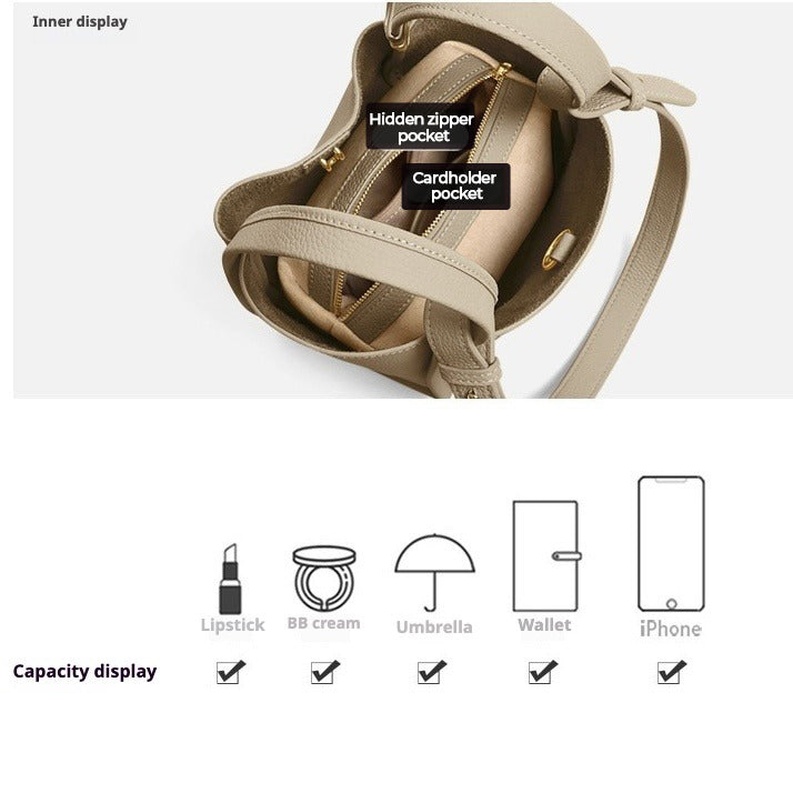 Genuine Leather Mini Picnic Crossbody Bucket Bag