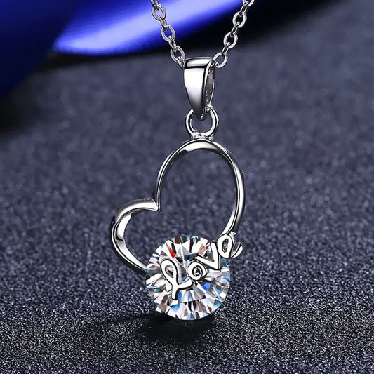 Moissanite Heart Pendant Necklace - 2 Carat Sterling Silver Velanci