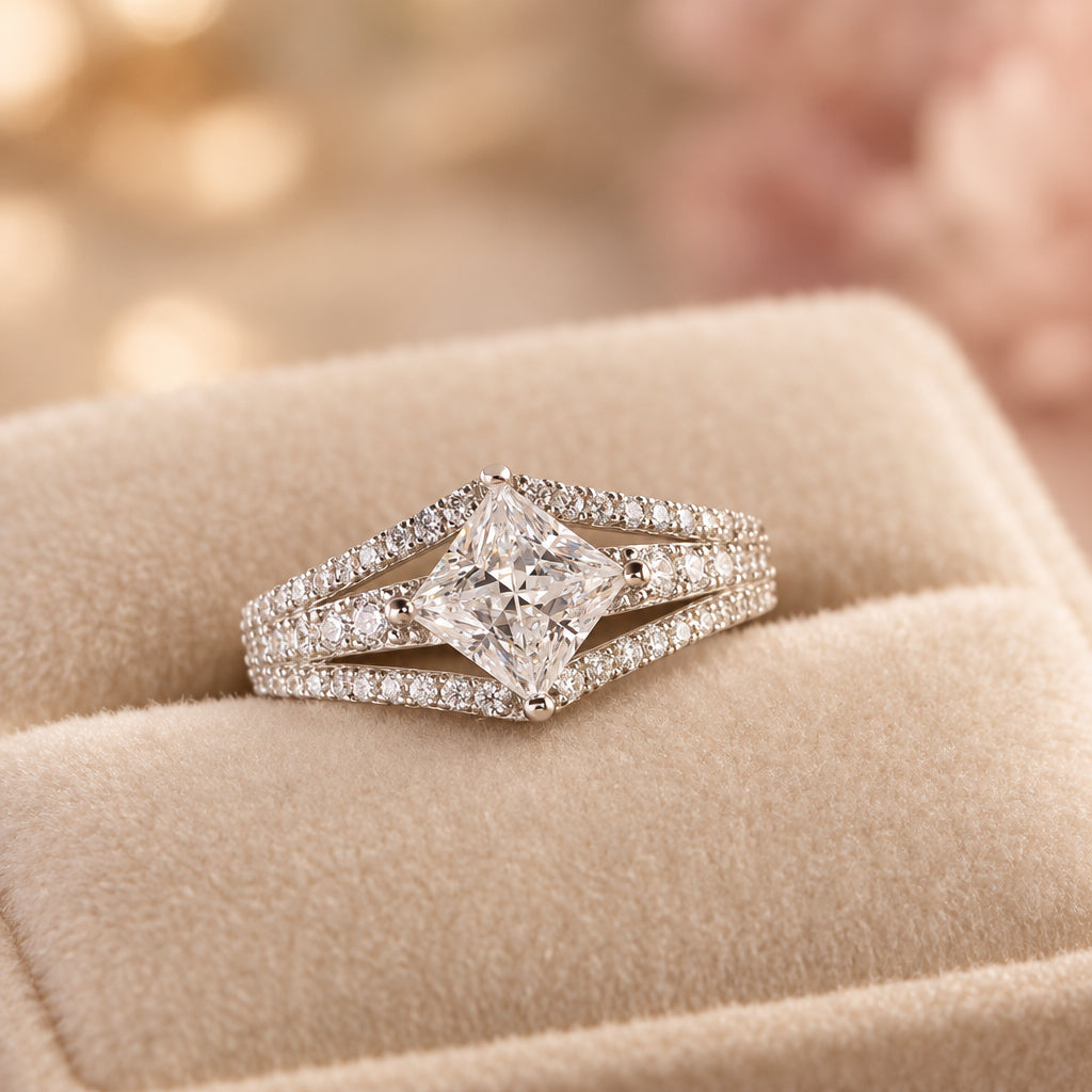 1 Carat Moissanite Platinum-Plated Sterling Ring Luna - Glow Women's Ring Velanci