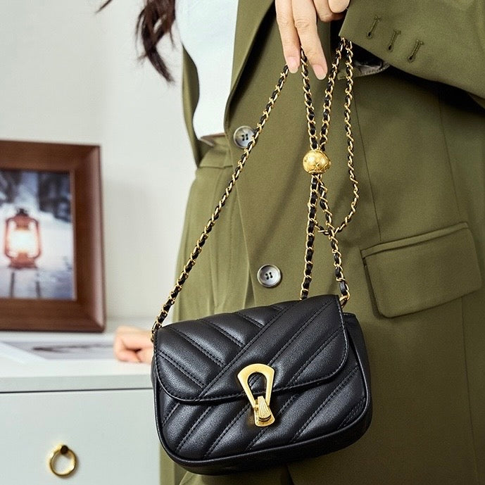 2025 Summer Luxe Genuine Leather Mini Chain Shoulder Bag