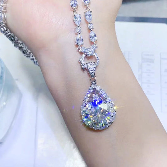 Platinum-Plated Moissanite Teardrop Pendant Necklace Velanci
