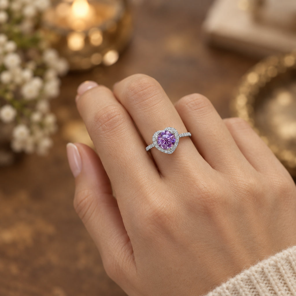 1 Carat Moissanite Heart Ring Giulia - SterlingSilver Shine Women's Ring Velanci