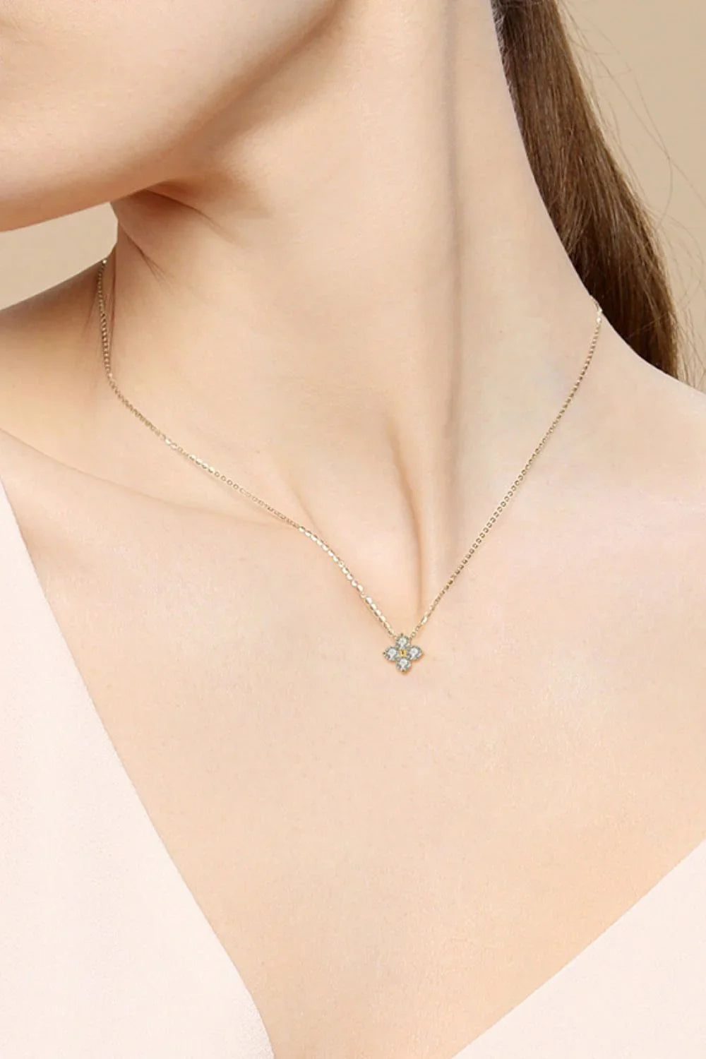 Moissanite Four Leaf Clover Necklace - Slim Sterling Silver Velanci