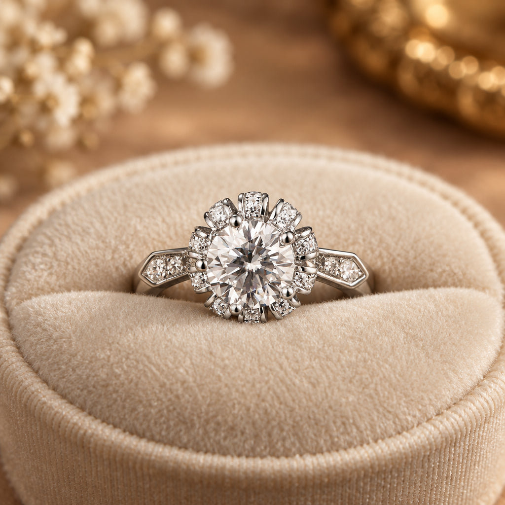 1 Carat Moissanite Platinum-Plated Ring Elena - Subtle Shine Women's Ring Velanci