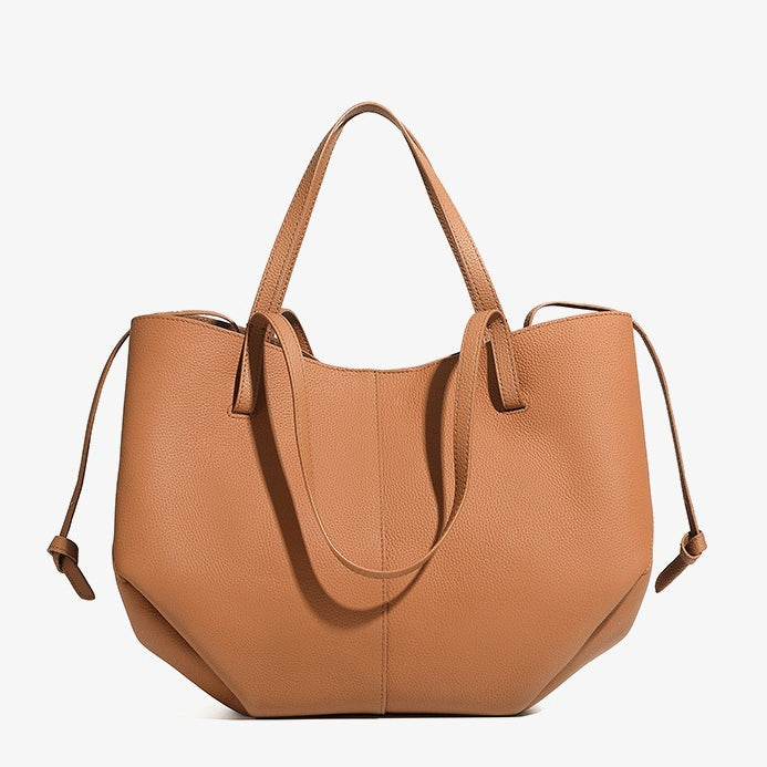 Genuine Pebbled Leather Tote Bag with Pouch - Urban Elegance Redefined