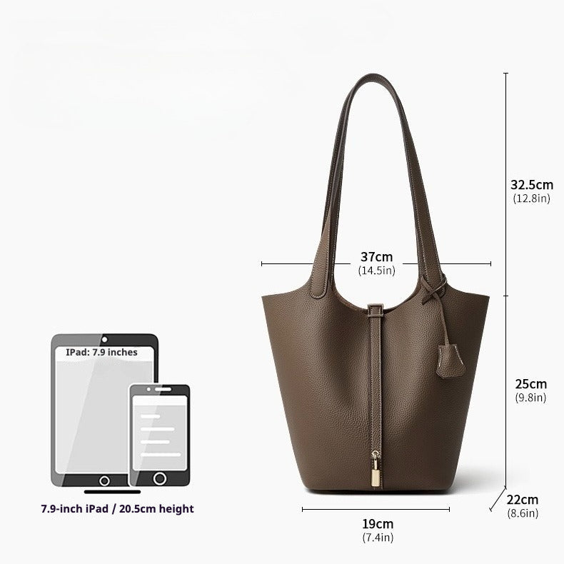 Exquisite Textured Leather Tote Bag with Elegant Gold Buckle