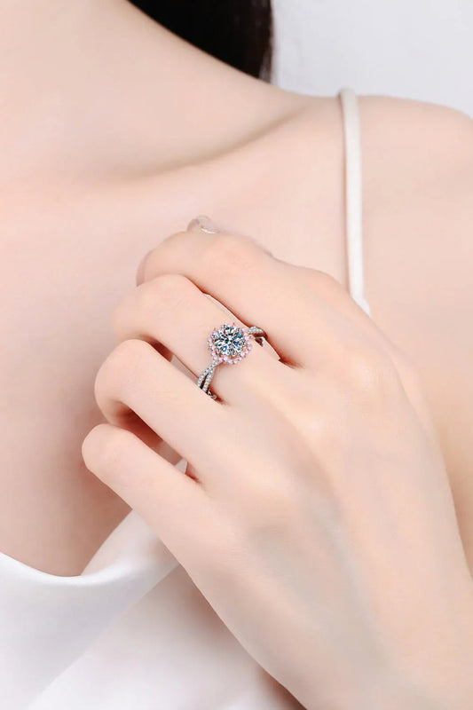 Moissanite Ring Ginevra - 1 Carat Flower-Cross Halo Women's Ring Velanci